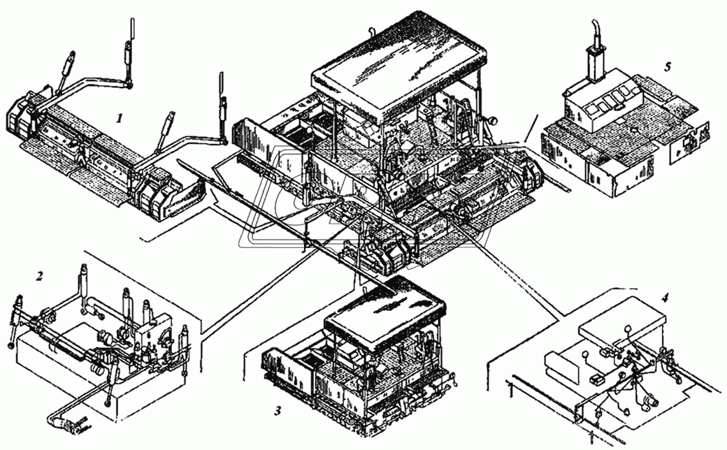 Расположение агрегатов и узлов на асфальтоукладчике 1