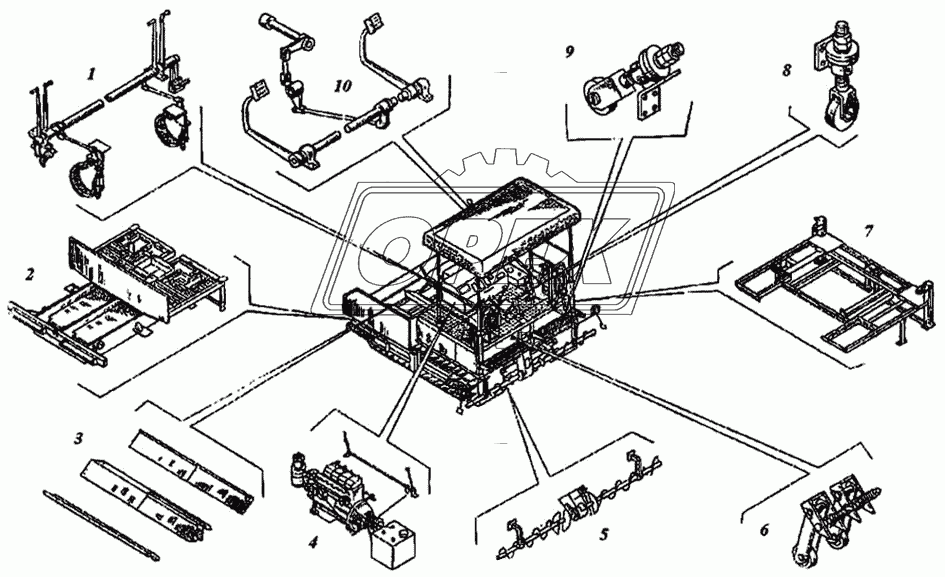 Расположение агрегатов и узлов на асфальтоукладчике 3