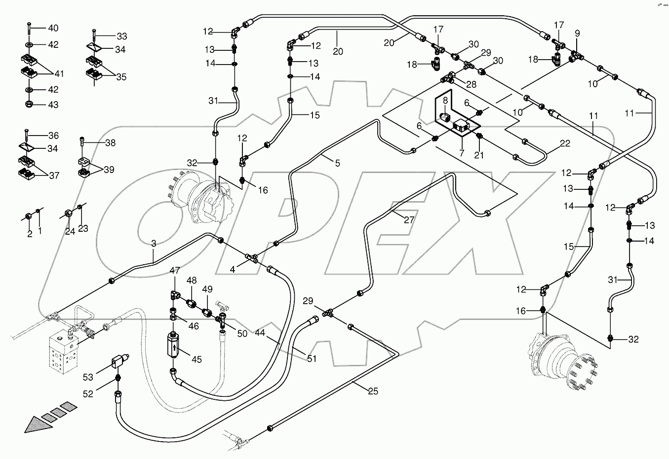 Hydr.ground drive/pressure oil line - rear