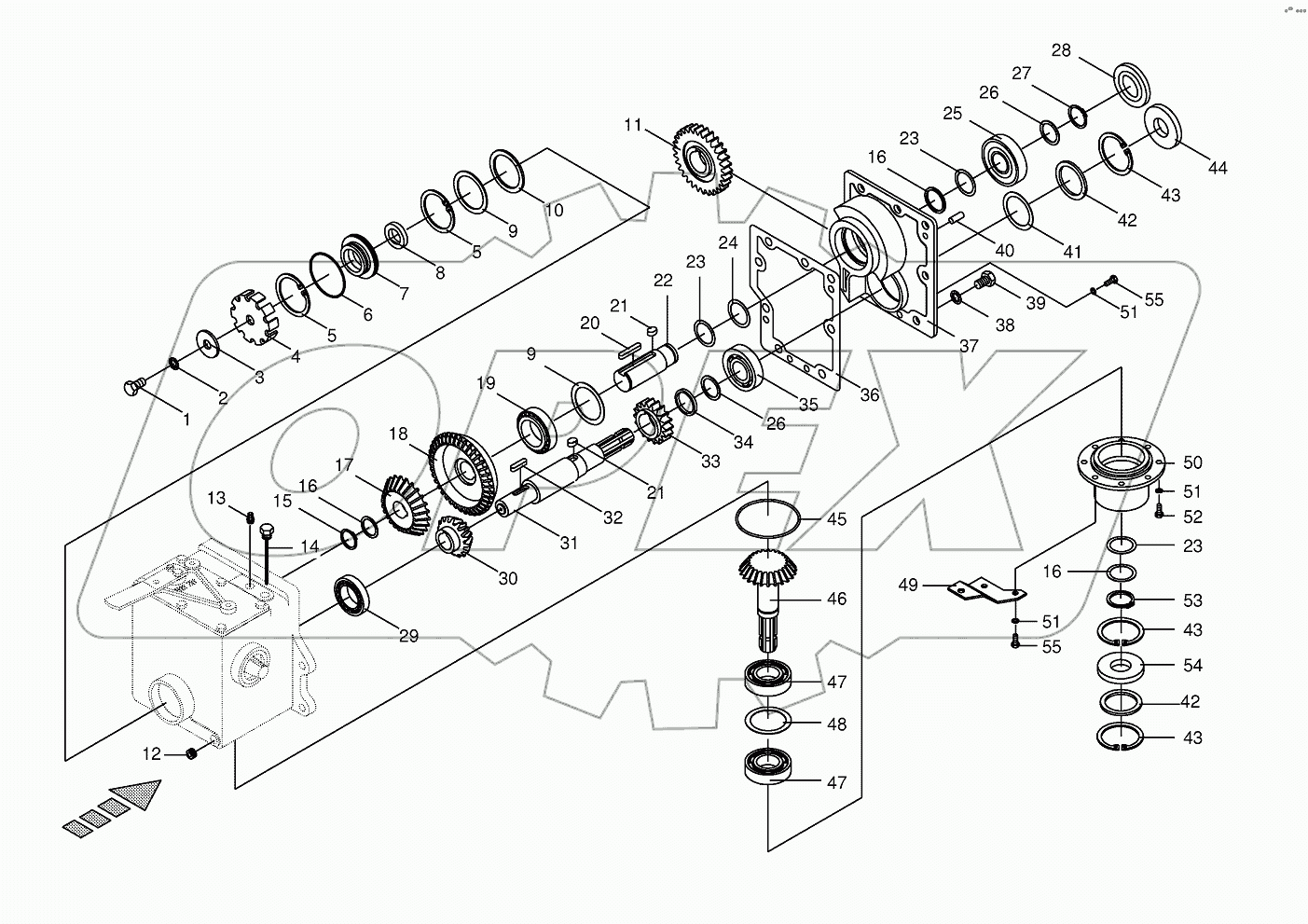 Main gearbox and driving shaft-lateral