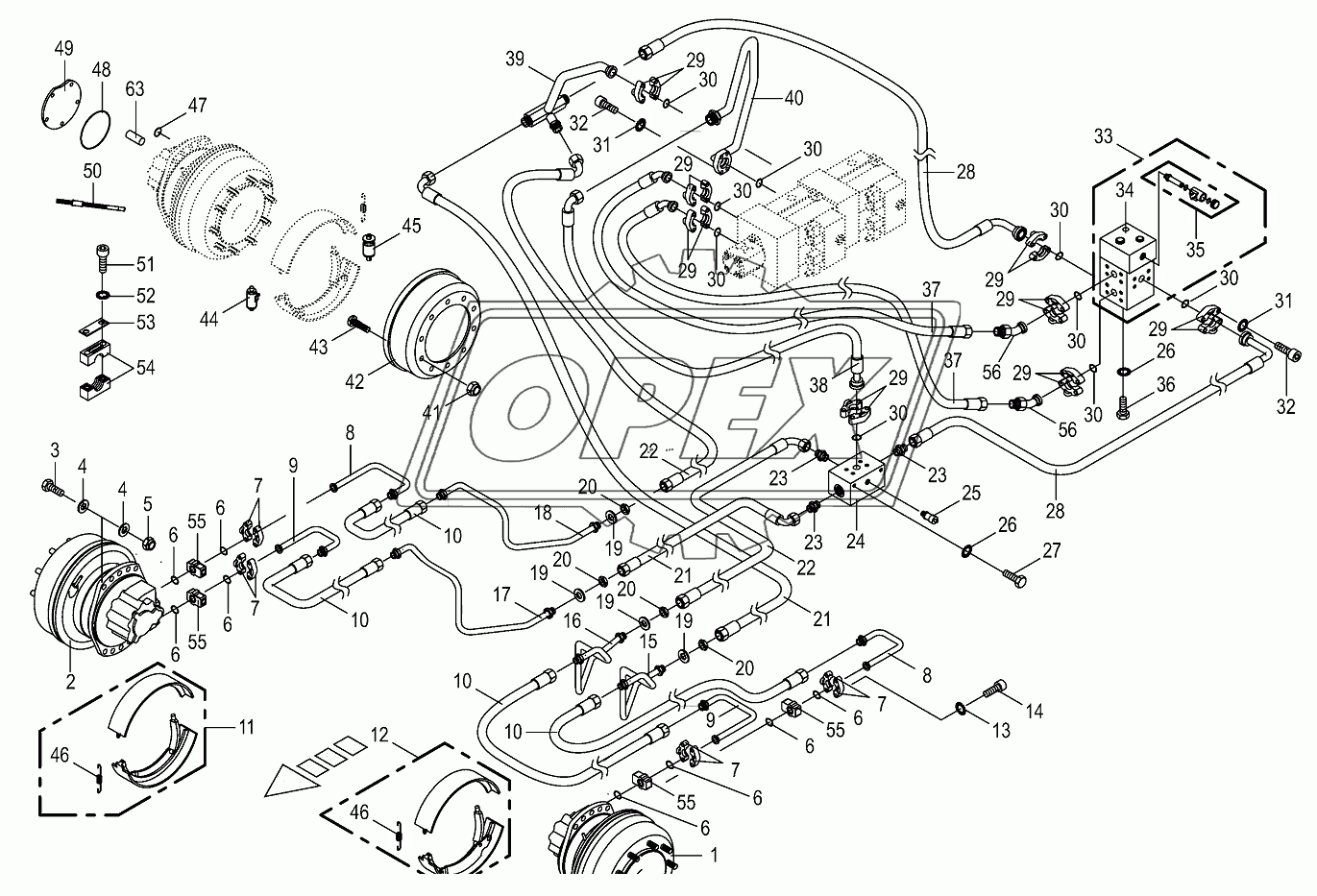 Hydr.ground drive/Cam lobe mot.- front