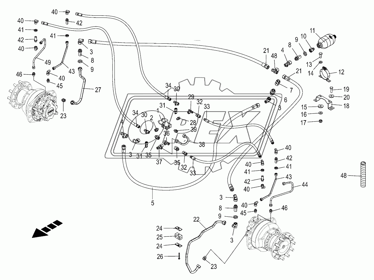 Hydr.ground drive/pressure oil line-rear