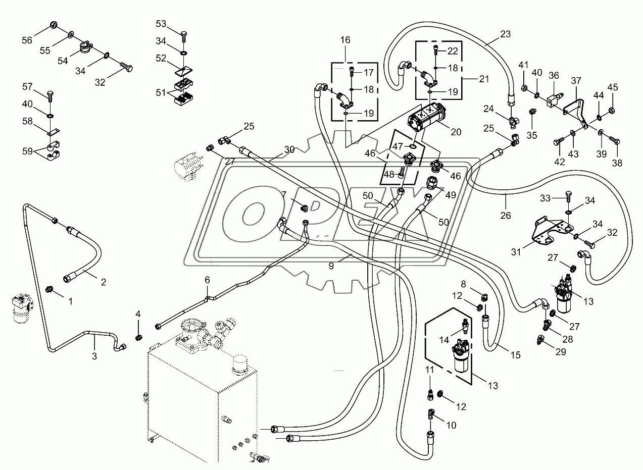 Working hydr.-hydr.line (steering) 2