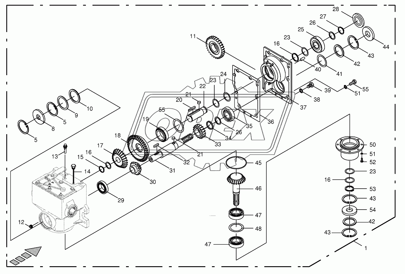 Main gearbox and driving shaft-lateral