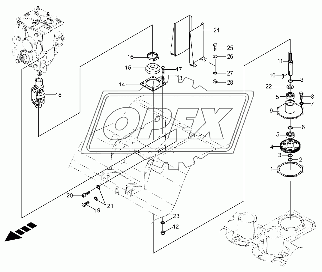 Main gearbox/mower bar-lateral