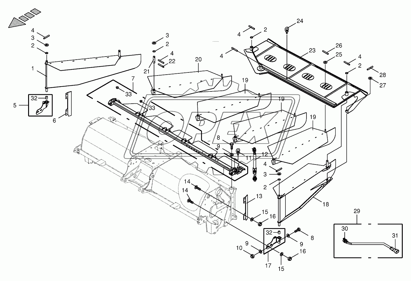 Hydraulic swathing deflector