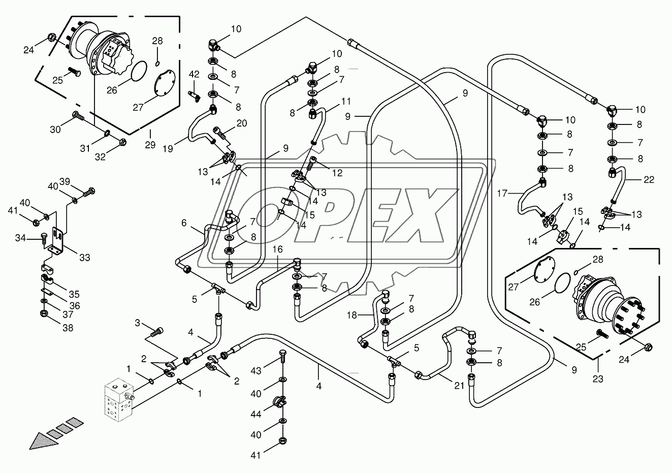 Hydr.ground drive/Cam lobe mot.-back