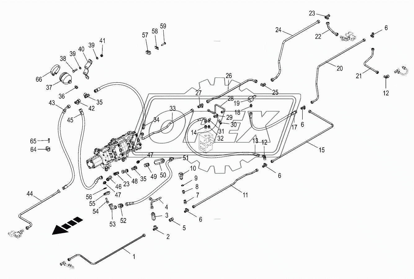 Hydr.ground drive/pressure oil line-middle