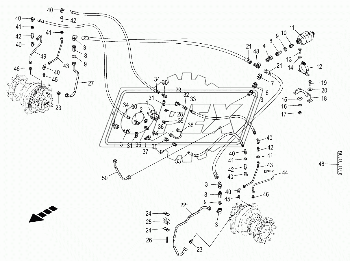 Hydr.ground drive/pressure oil line-rear