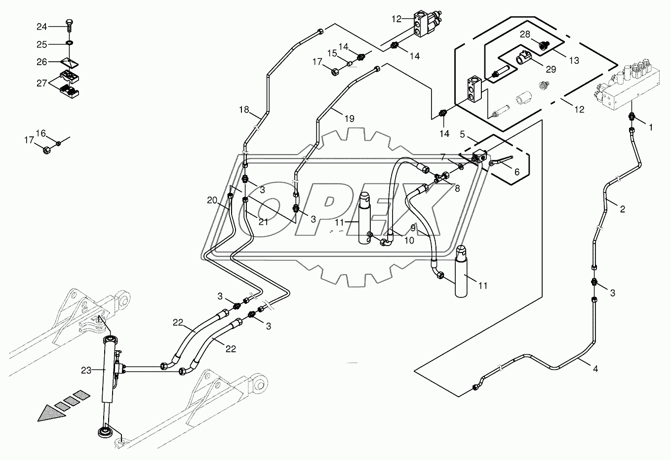 Hydraulics-front mower/hillside