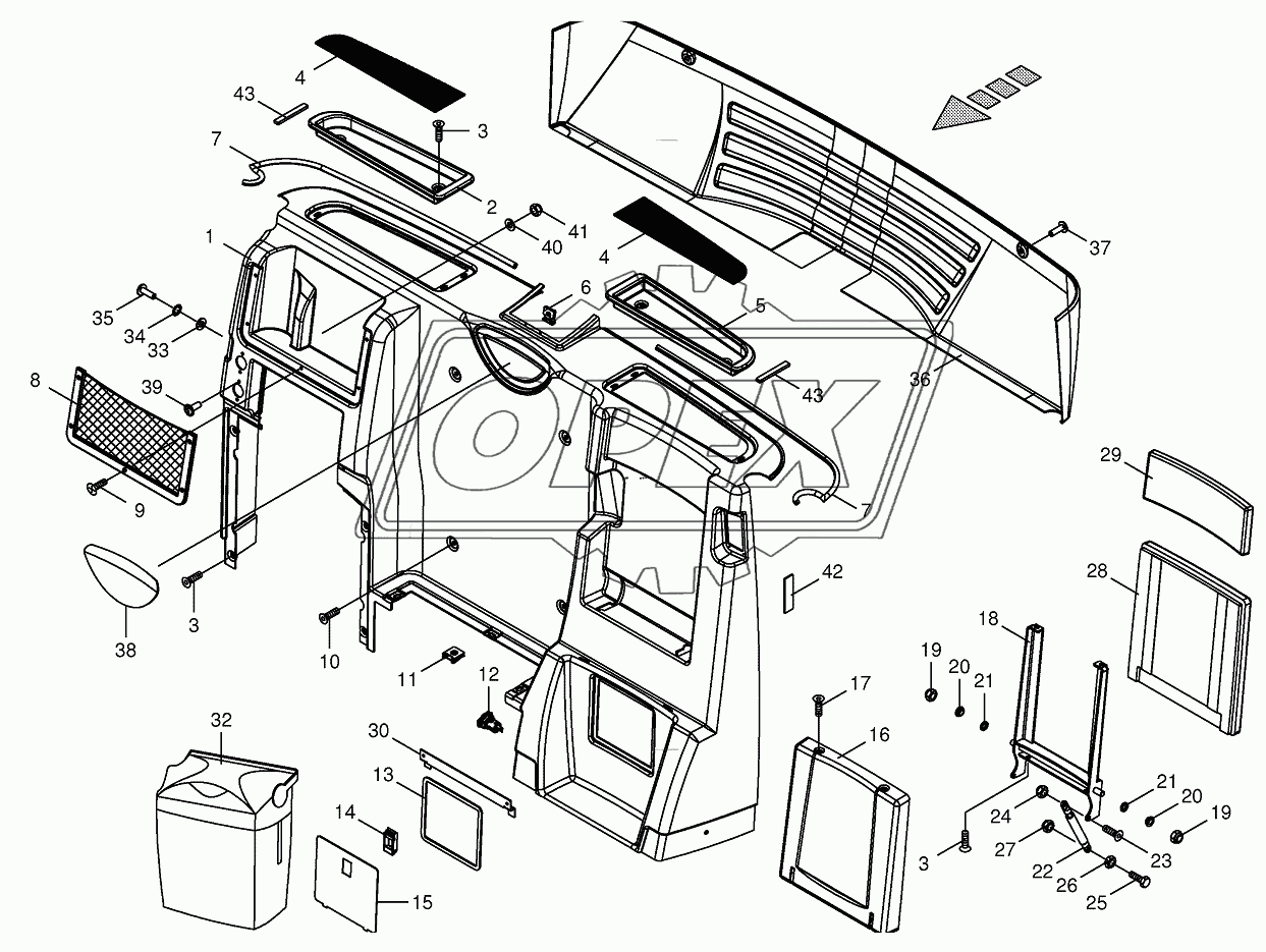 Cab-rear covering/passenger seat