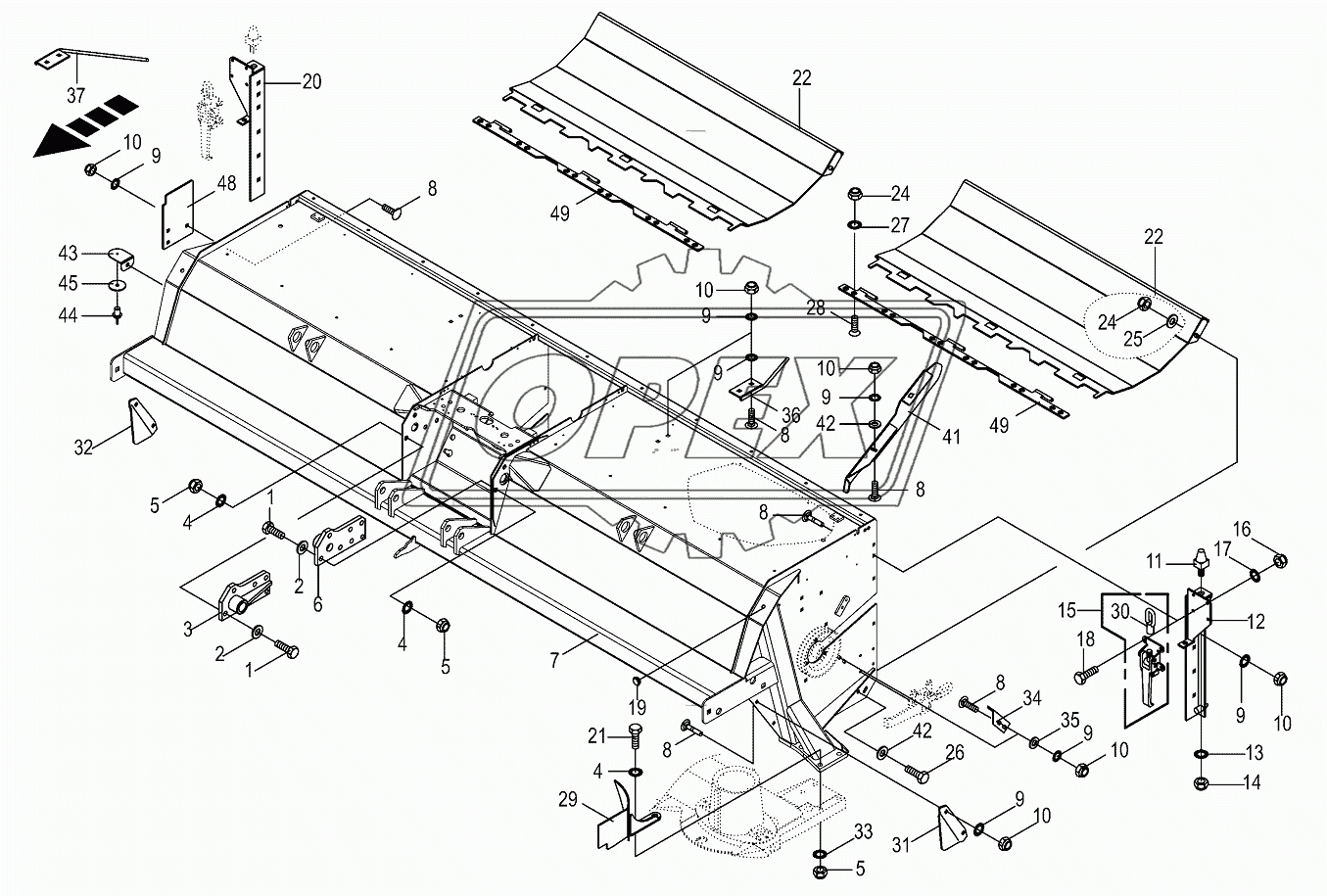 Tine conditioner housing-lateral