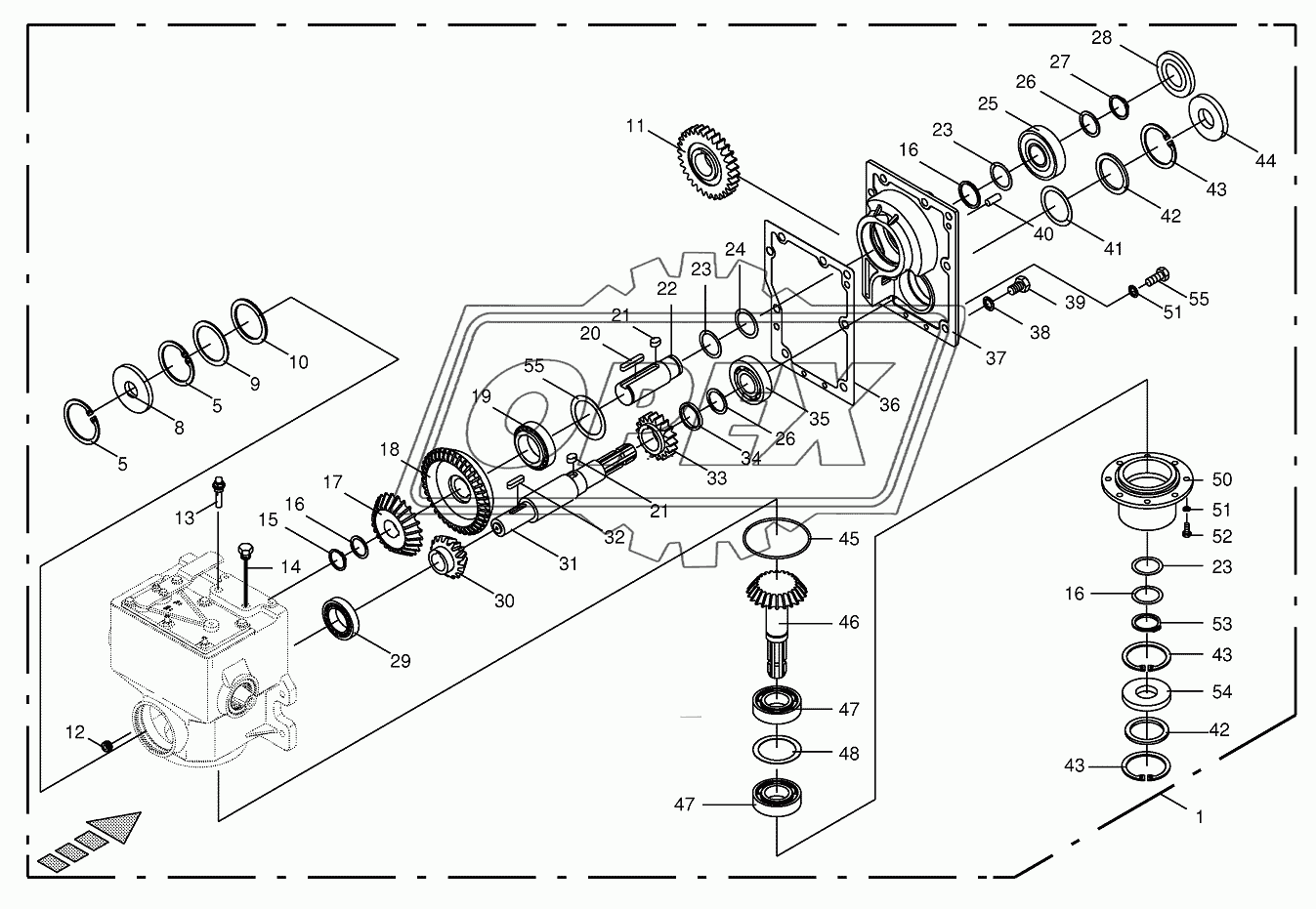 Main gearbox and driving shaft-lateral