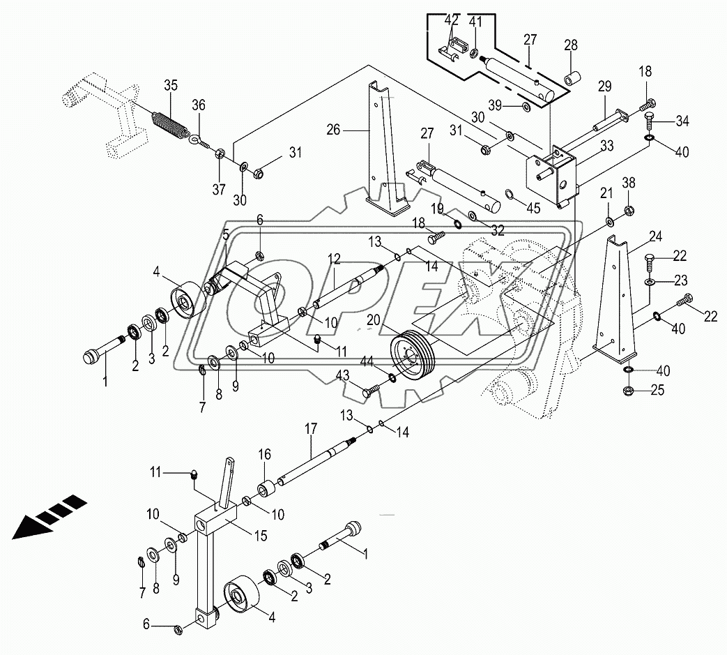 Tensioning device on auxiliary gearbox