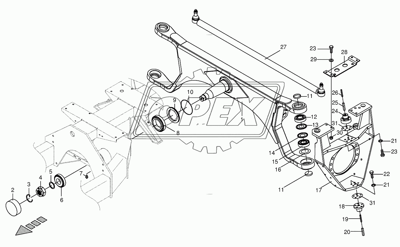 Steering axle installed