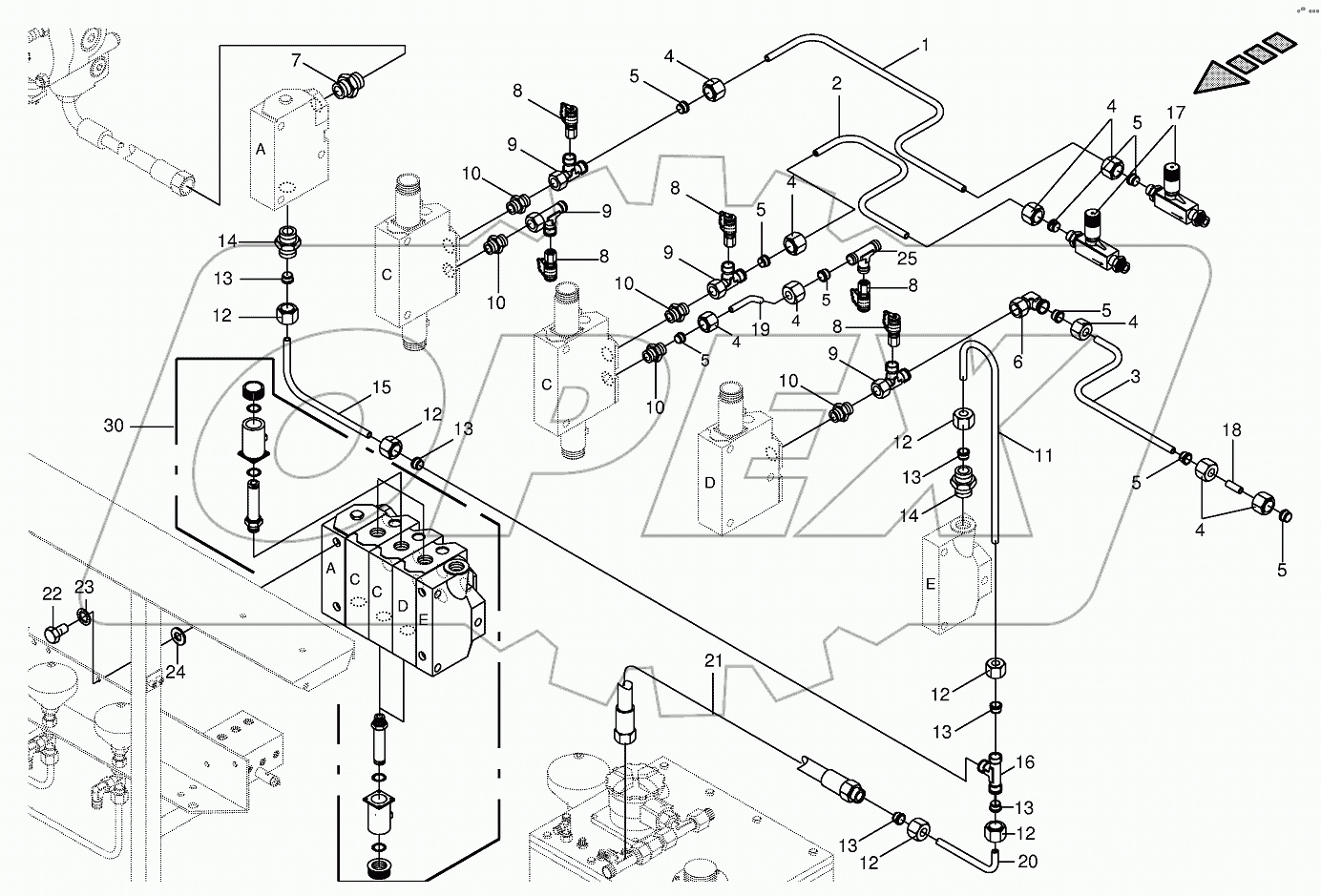 Working hydraulics - valve block (3x)