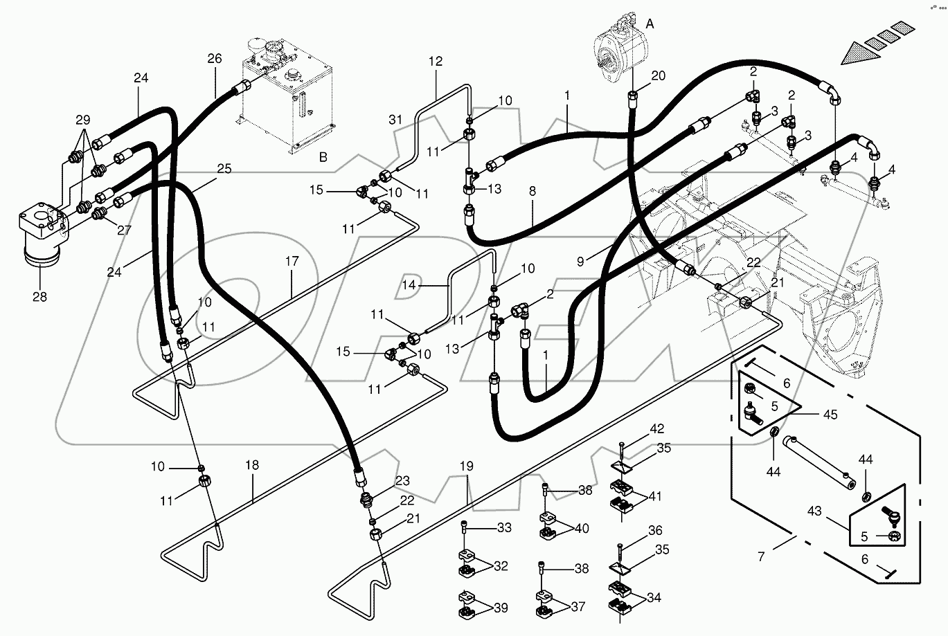 Working hydr. - hydr.line (steering)