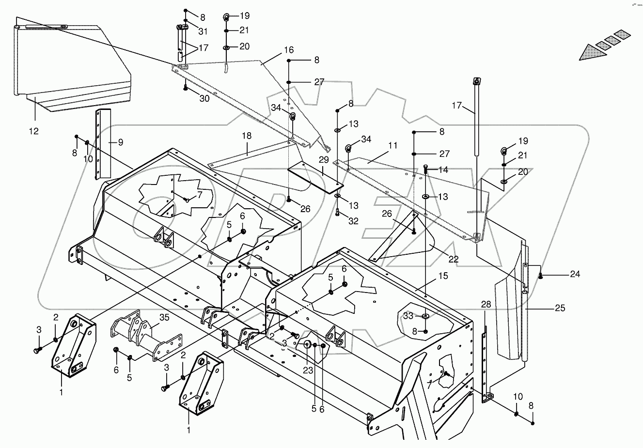 Tine conditioner housing, assembled