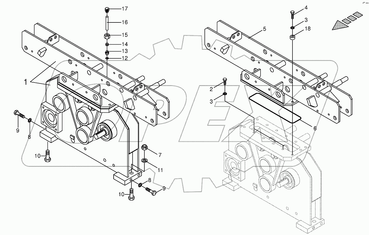 Mounting parts for central gearbox