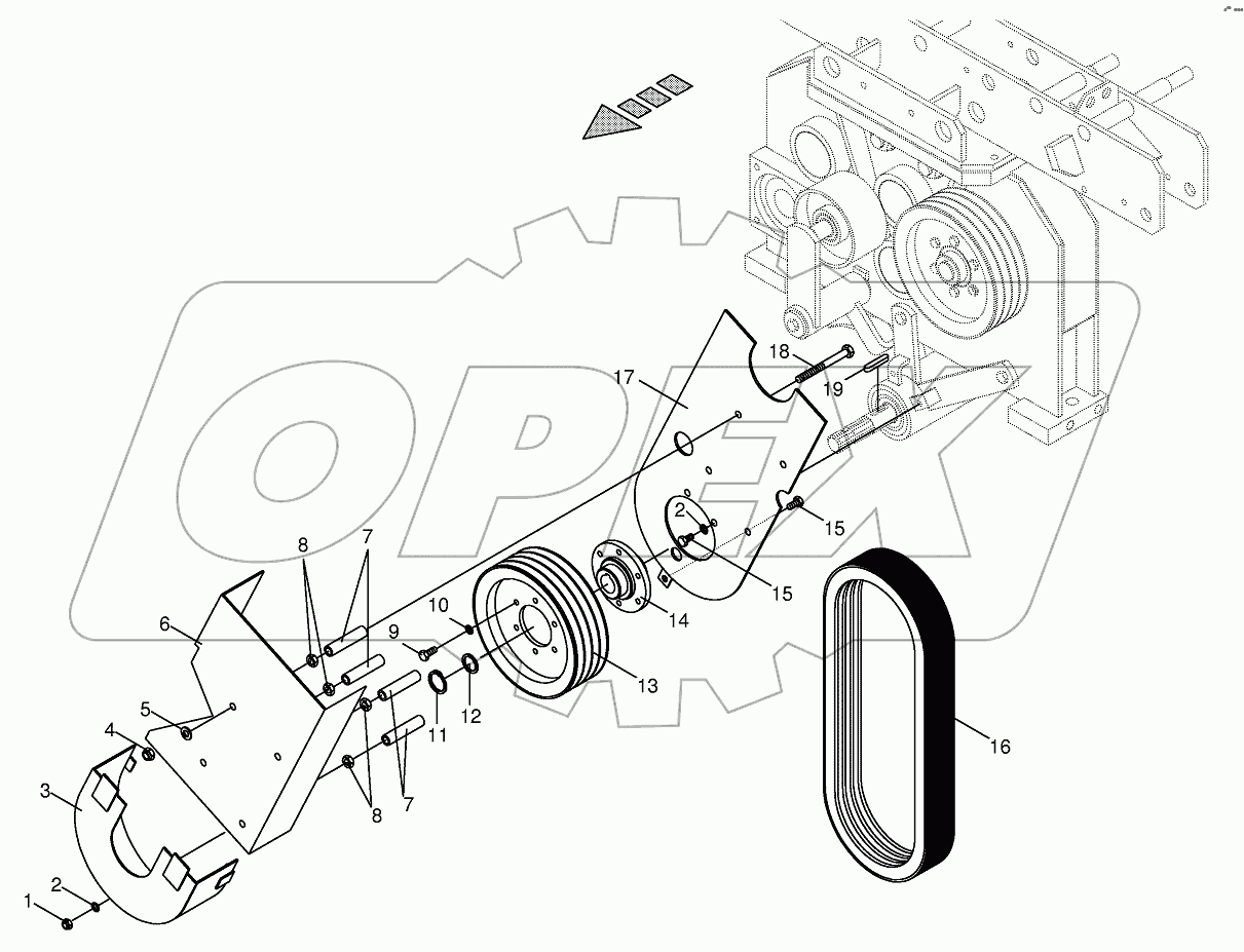 Belt guard located on central gearbox