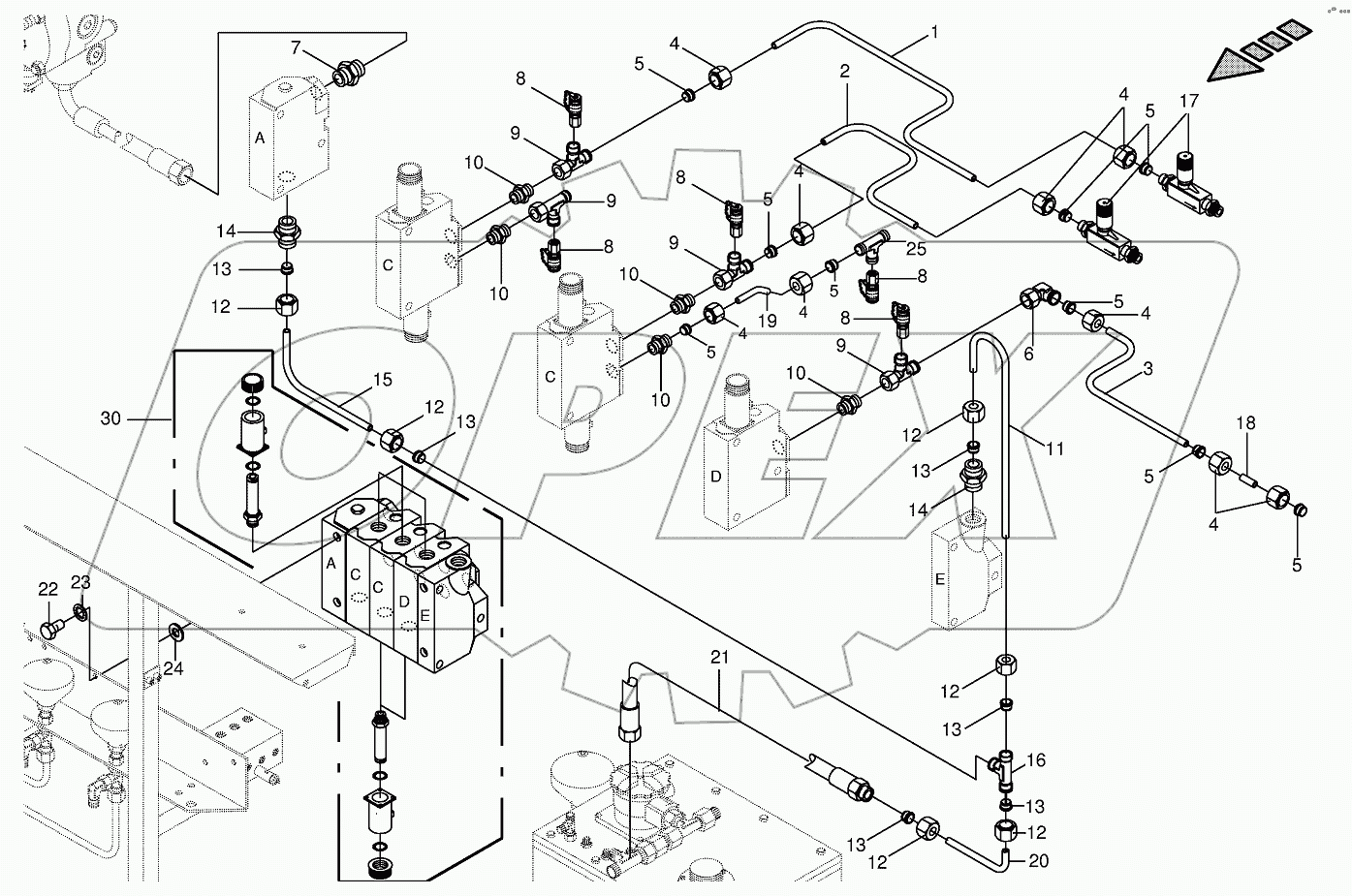 Working hydraulics - valve block (3x)