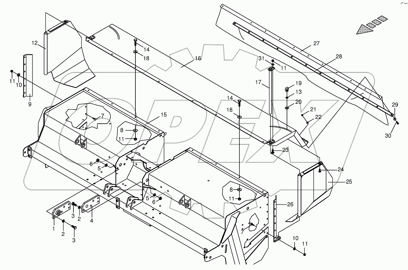 Tine conditioner housing, assembled