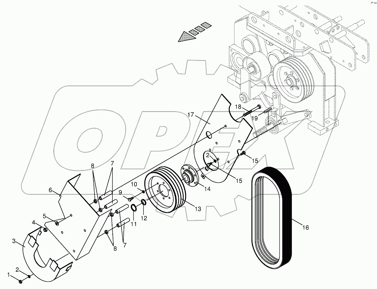 Belt guard located on central gearbox