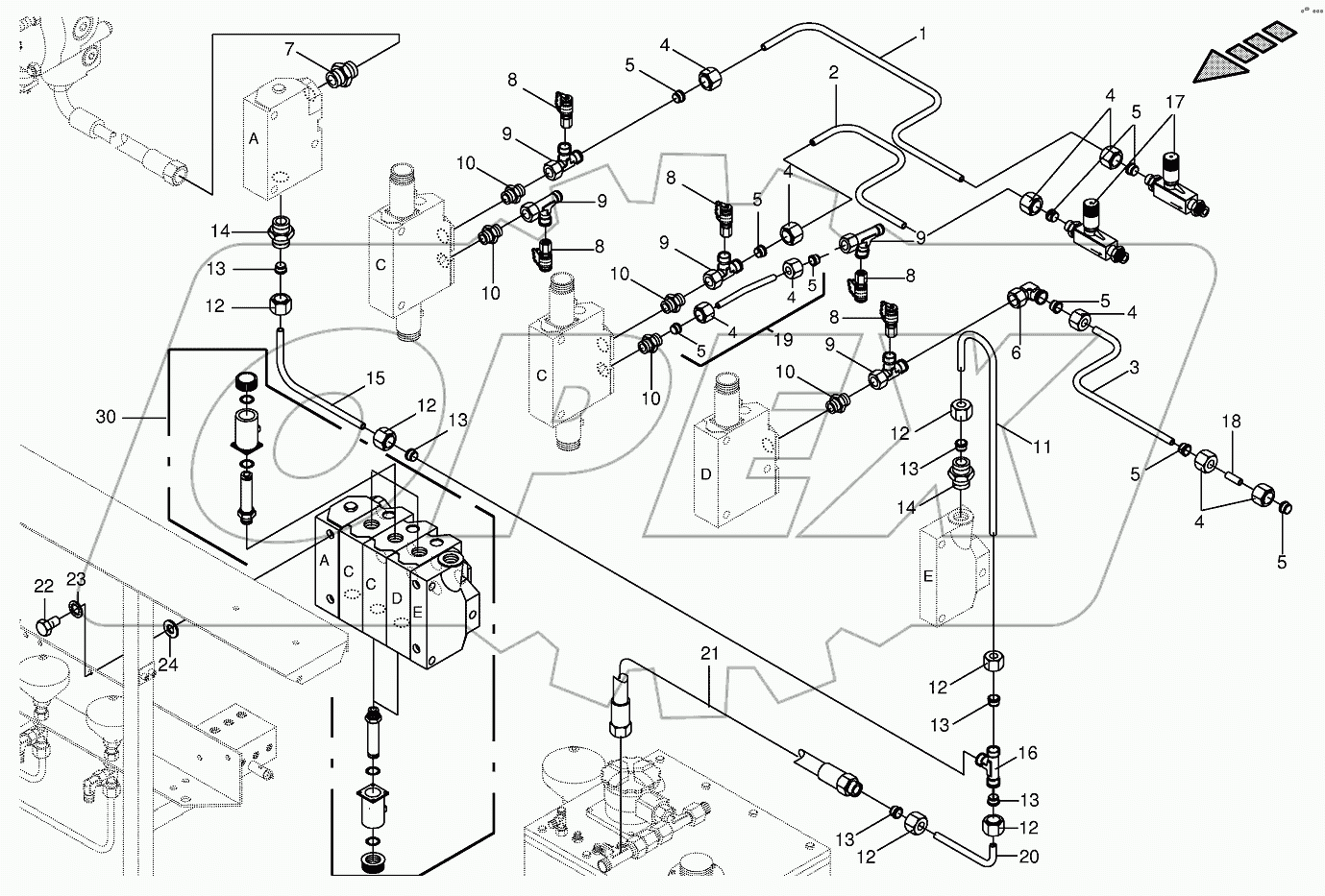 Working hydraulics - valve block (3x)