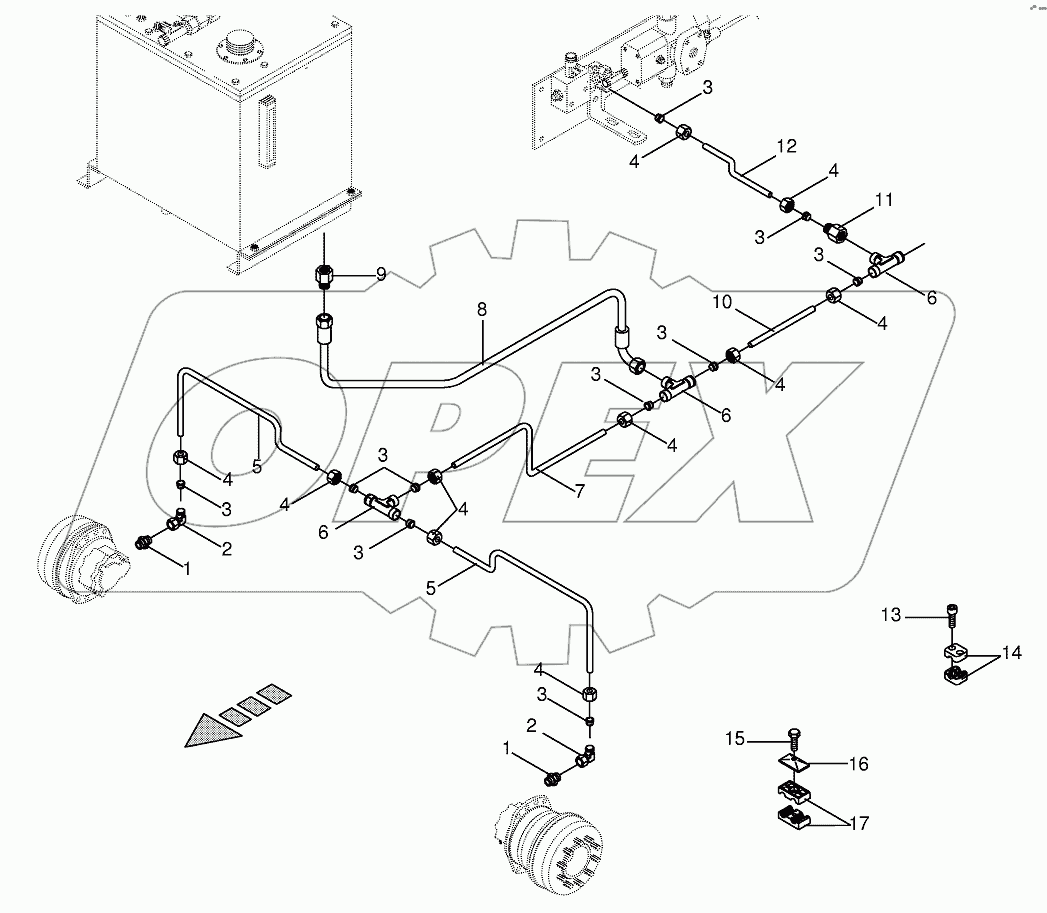 Hydr.ground drive/front leakage oil line