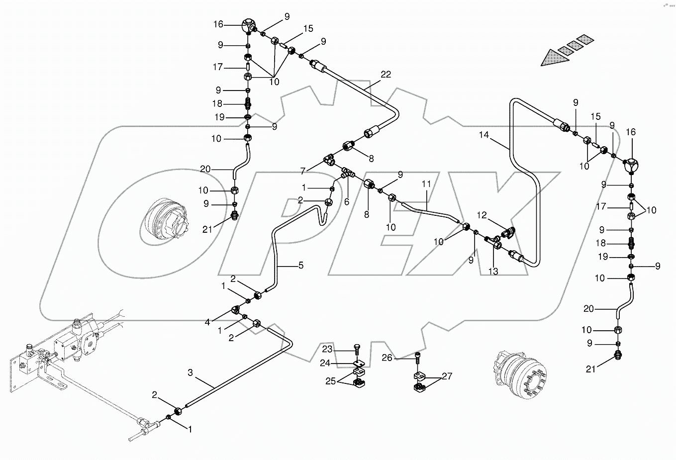 Hydr.ground drive/rear leakage oil line