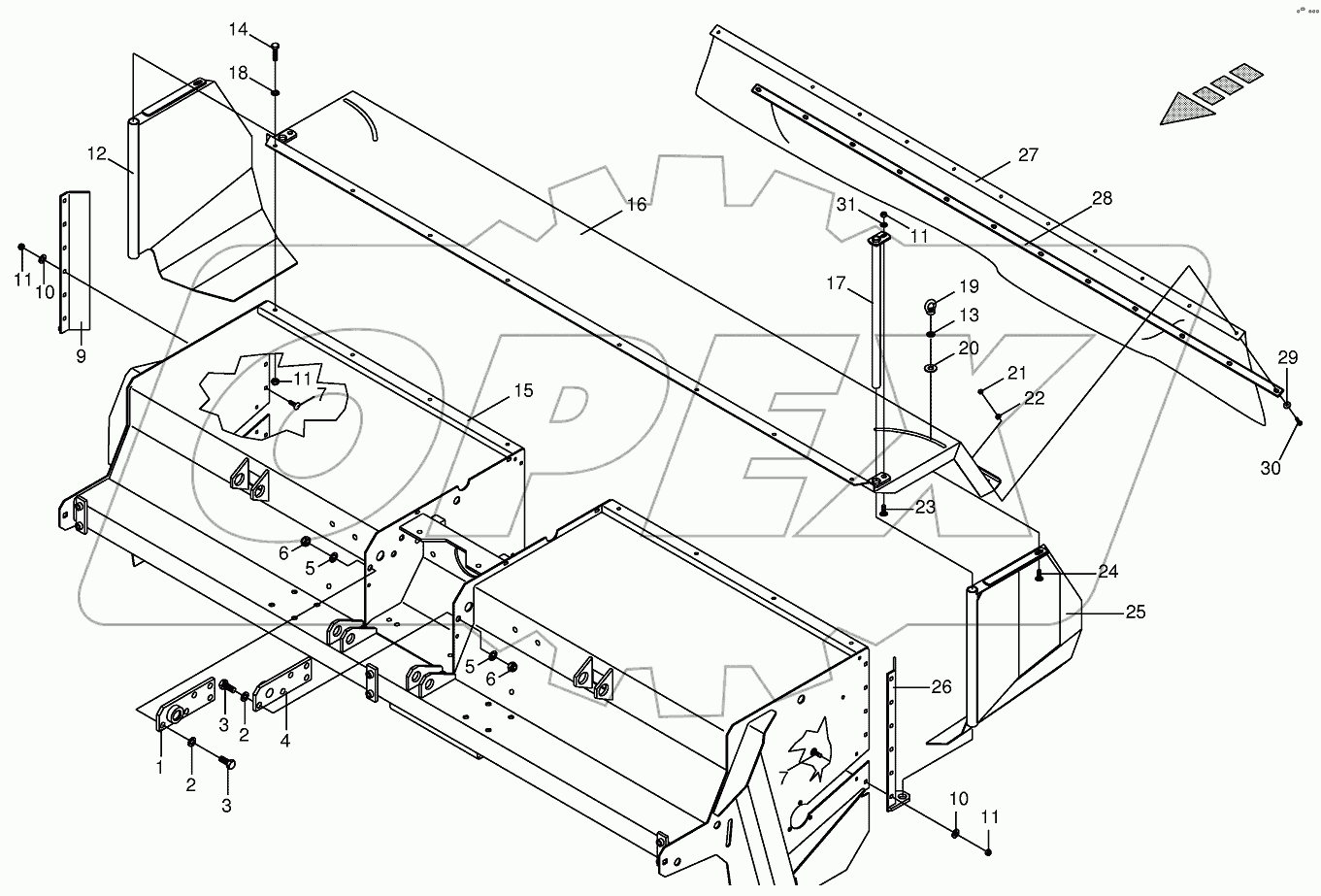 Tine conditioner housing, assembled