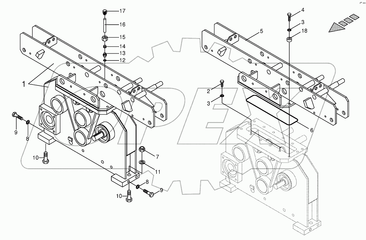 Mounting parts for central gearbox