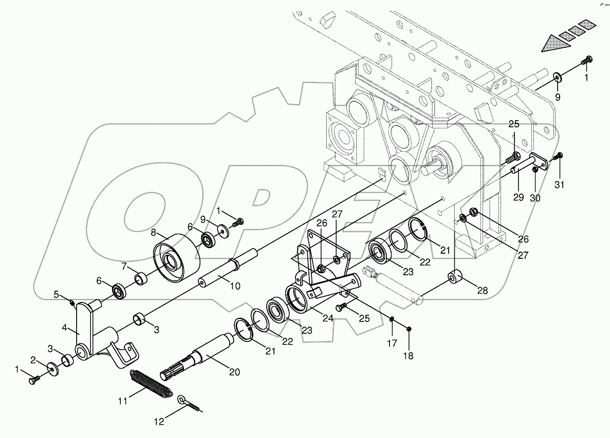 Tens. device on central gearbox front