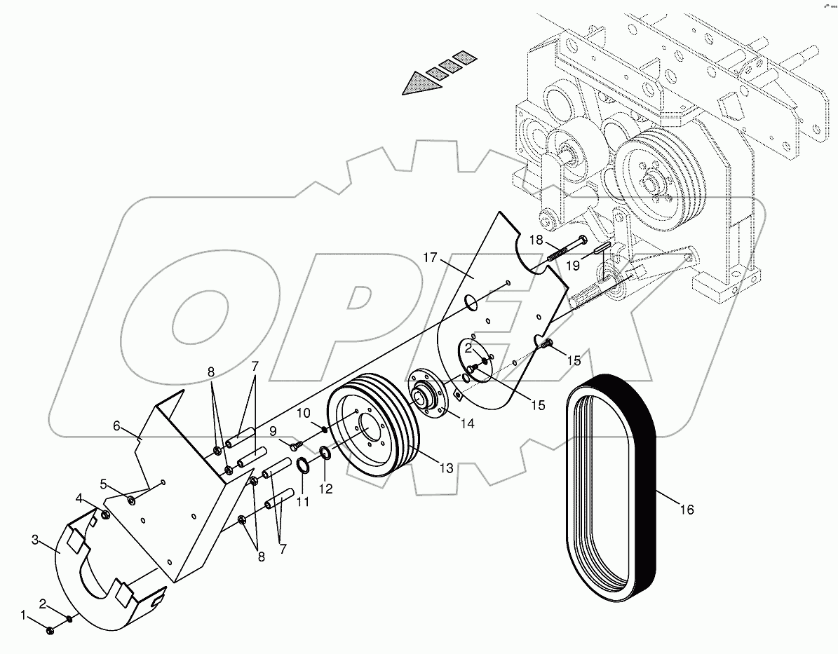 Belt guard located on central gearbox