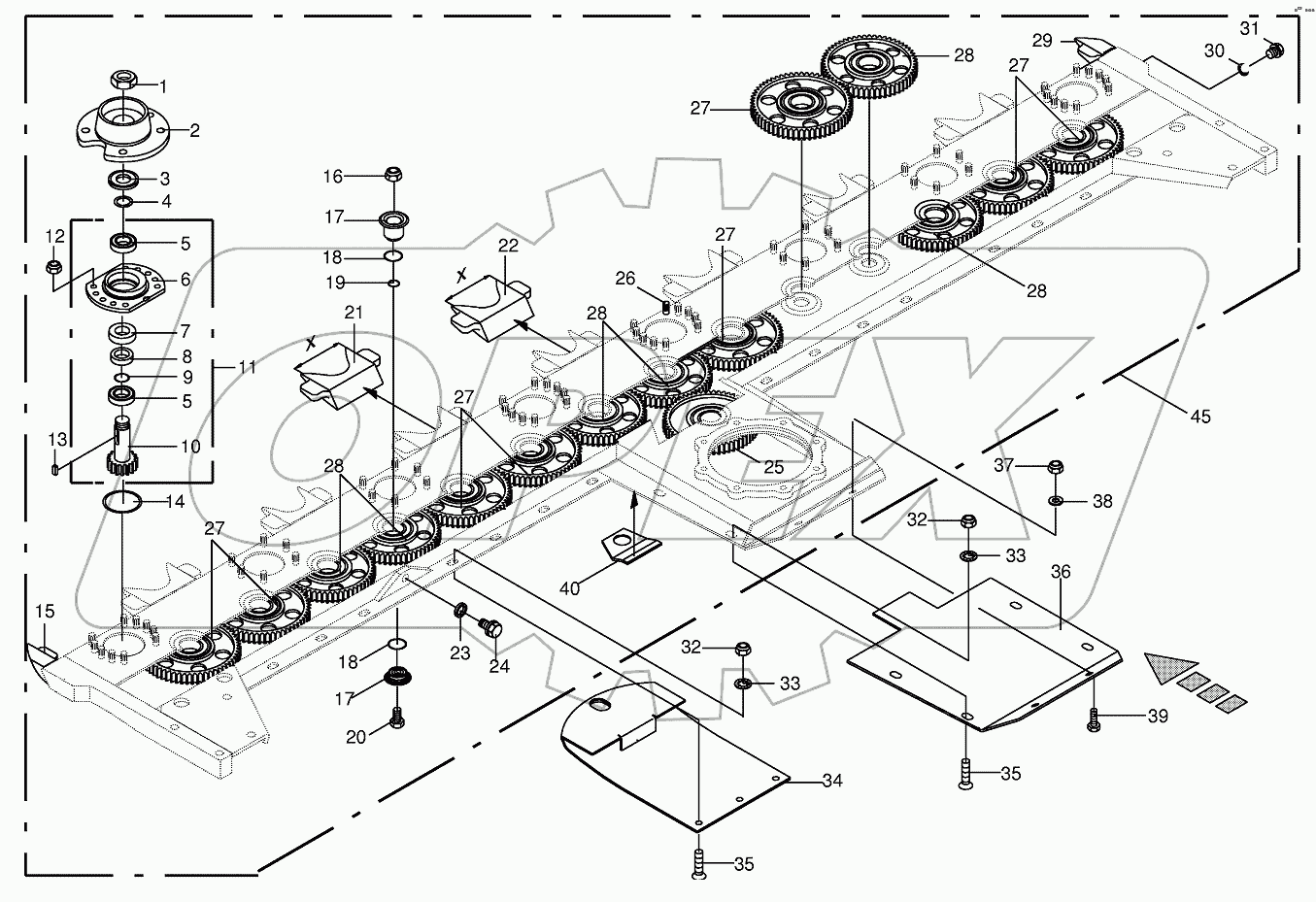 Cutter bar with bearings-lateral