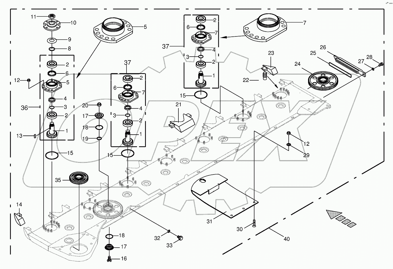 Cutter bar with bearings