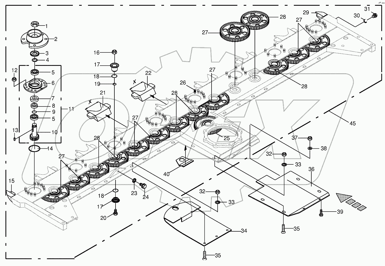 Cutter bar with bearings-lateral