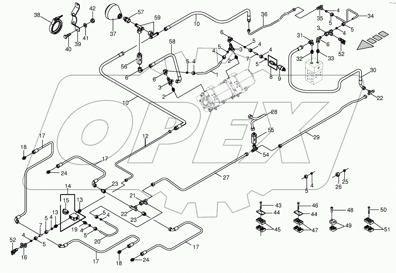 Hydr.ground drive/pressure oil line - front