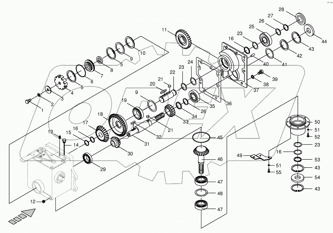 Main gearbox and driving shaft-lateral