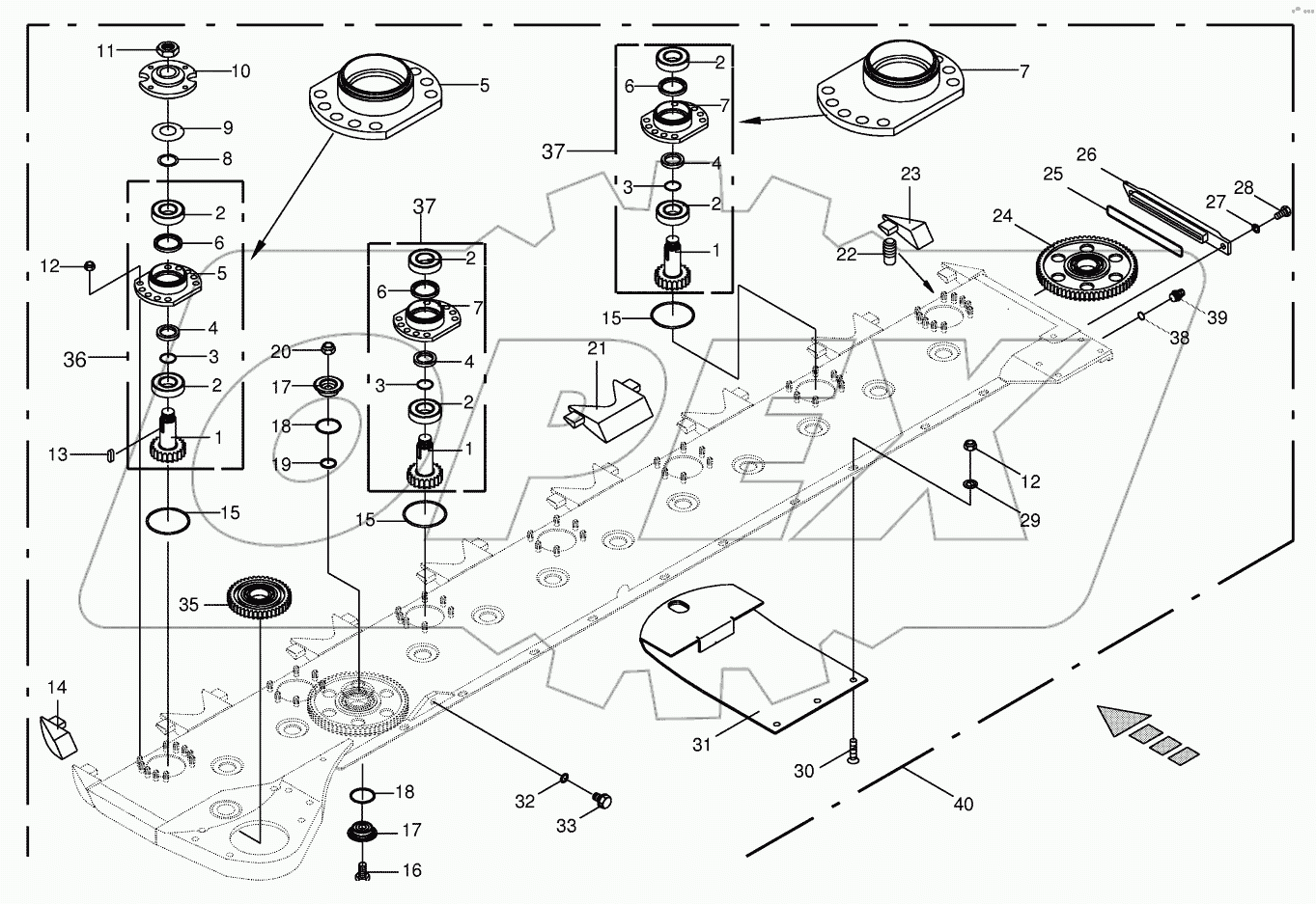 Cutter bar with bearings 602801 - 702000