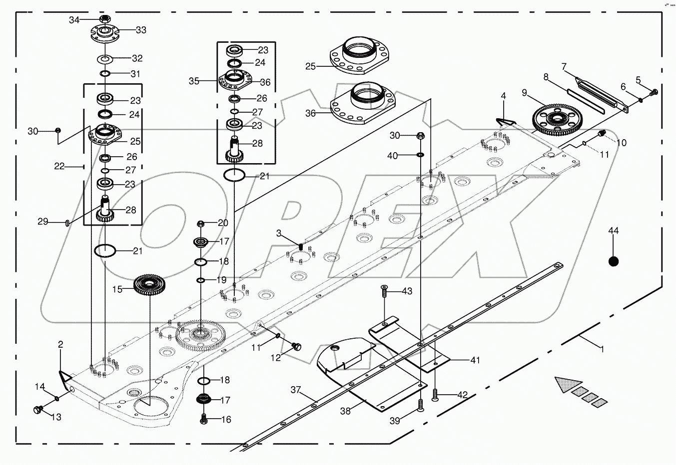 Cutter bar with bearings 602801 - 702000