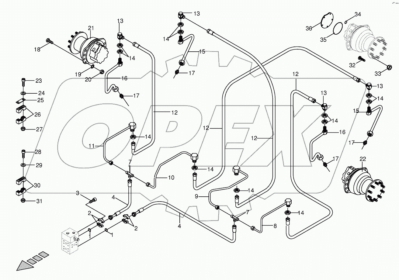 Hydr.ground drive / Cam lobe mot.- back