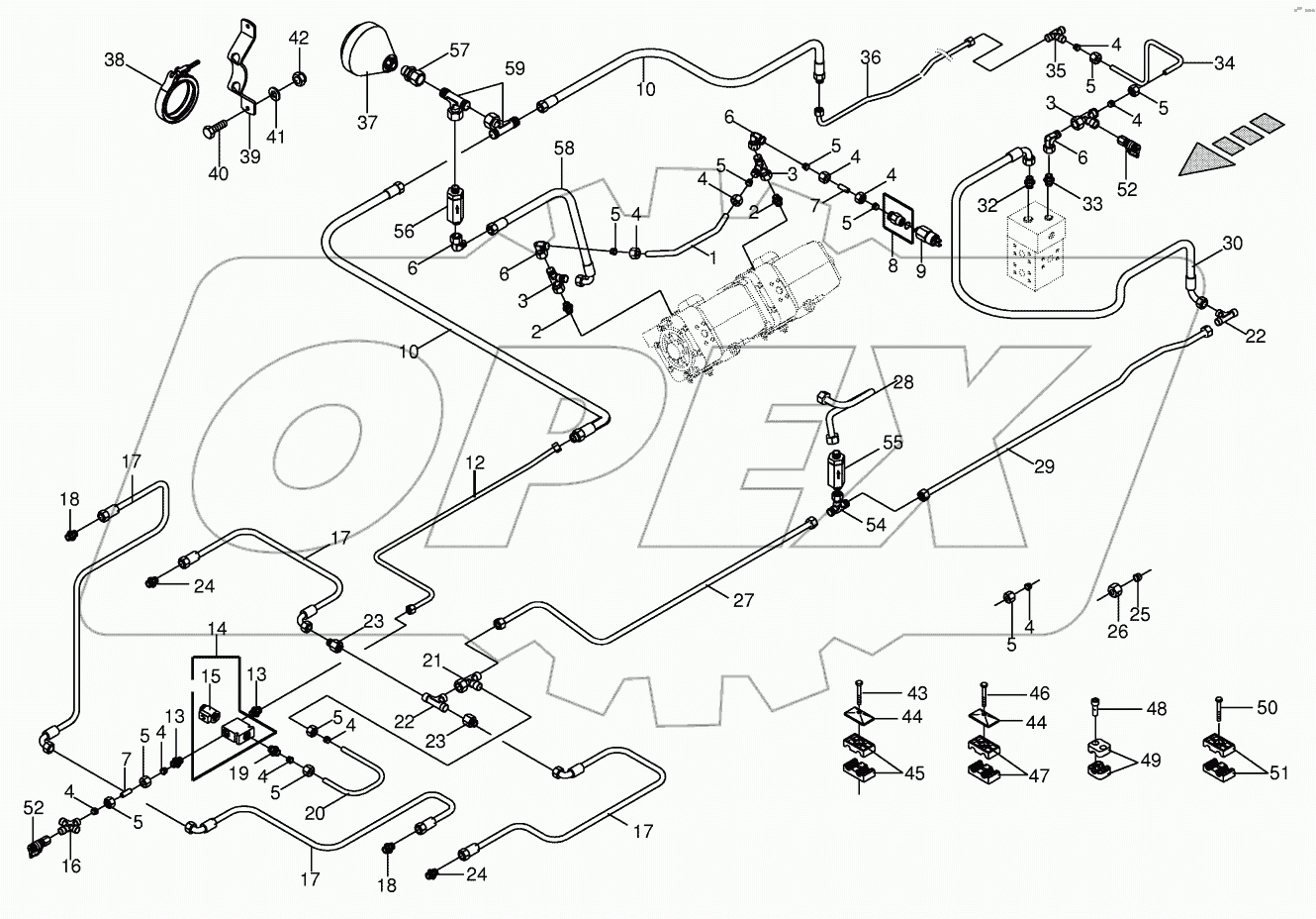 Hydr.ground drive/pressure oil line - front