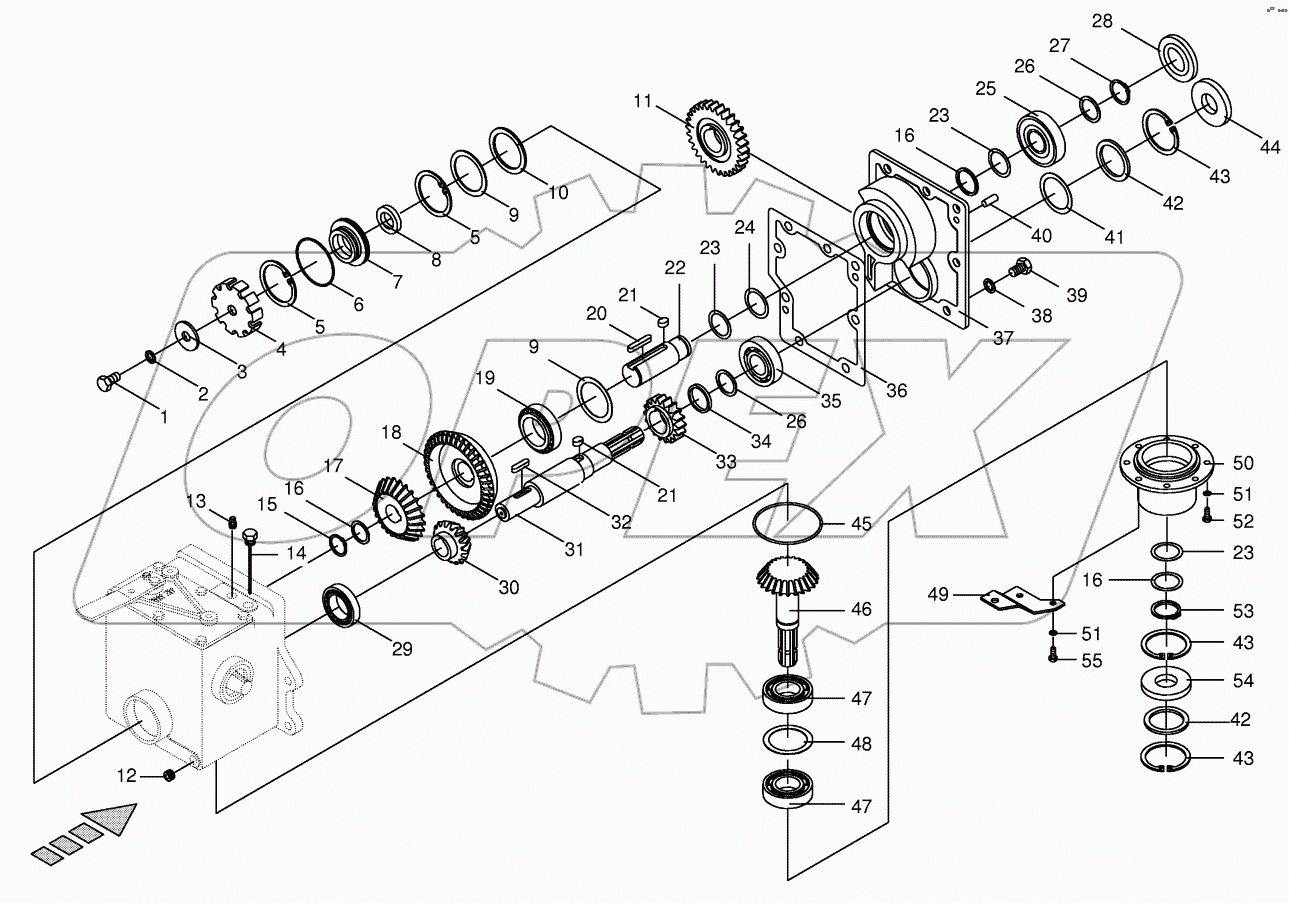 Main gearbox and driving shaft-lateral