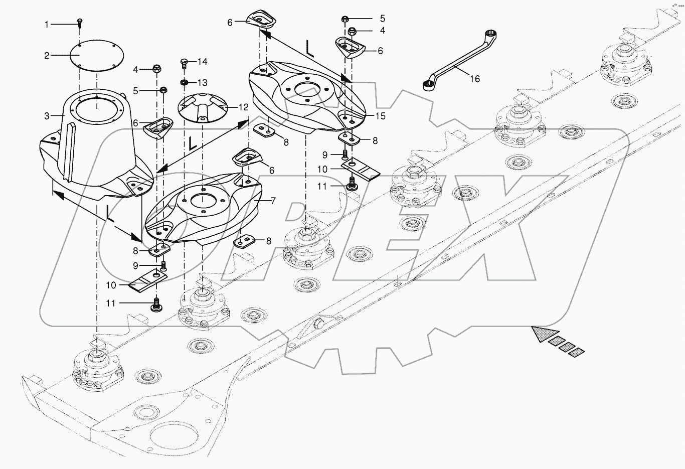 Cutter bar with blade fastening-front