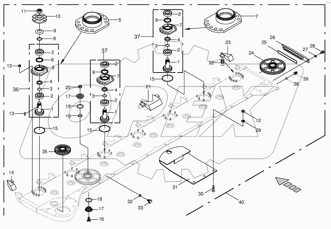 Cutter bar with bearings 702001 - 725500