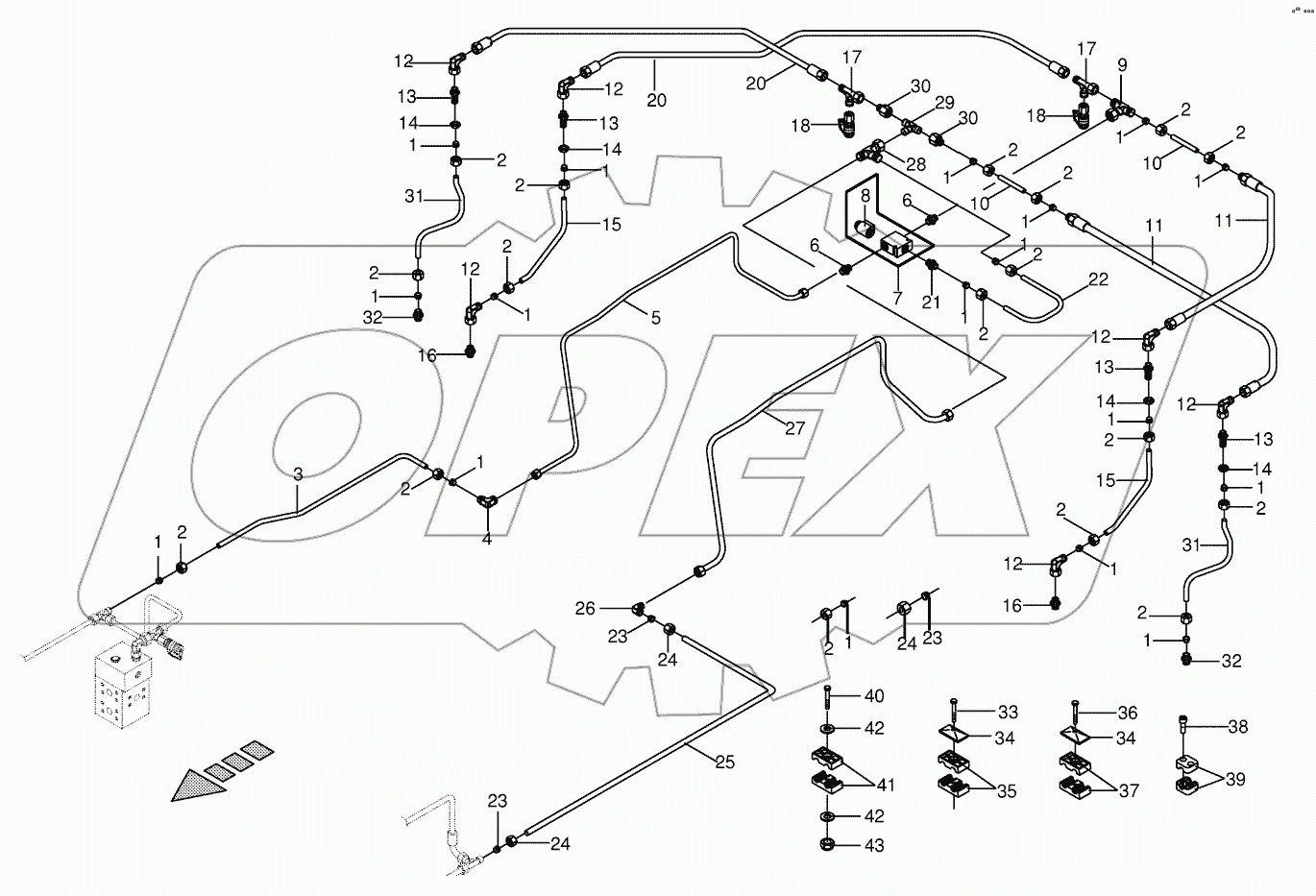 Hydr.ground drive/pressure oil line - rear
