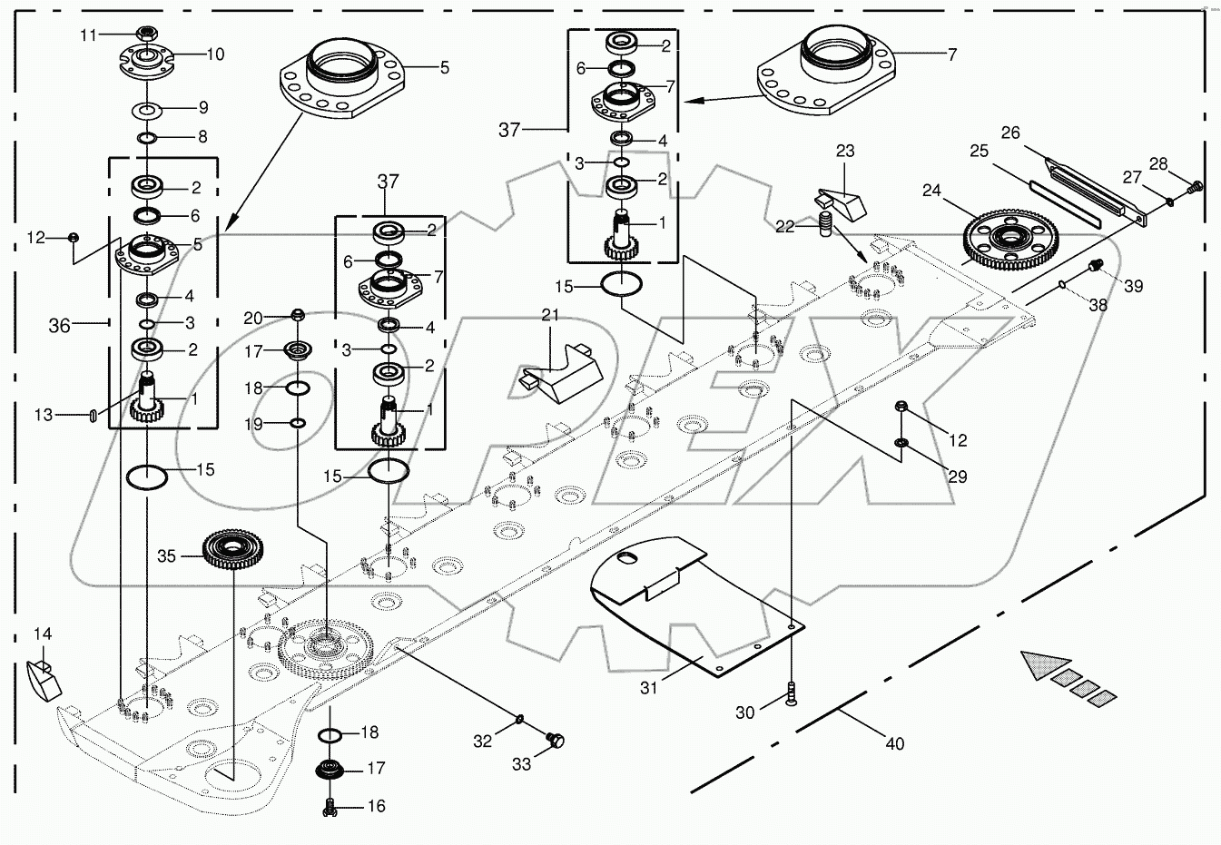 Cutter bar with bearings v./seitlich CRI