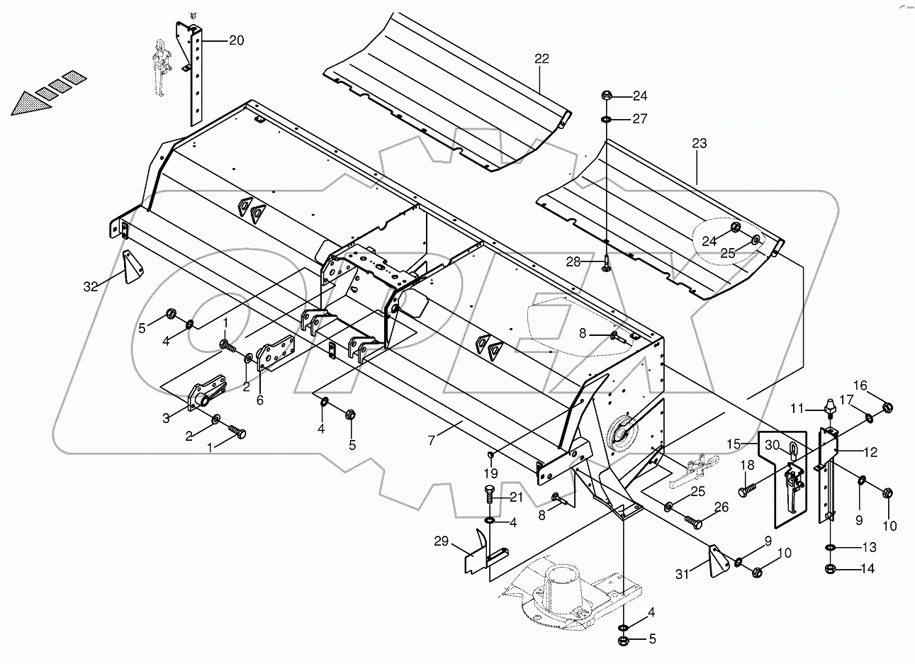 Tine conditioner housing -lateral