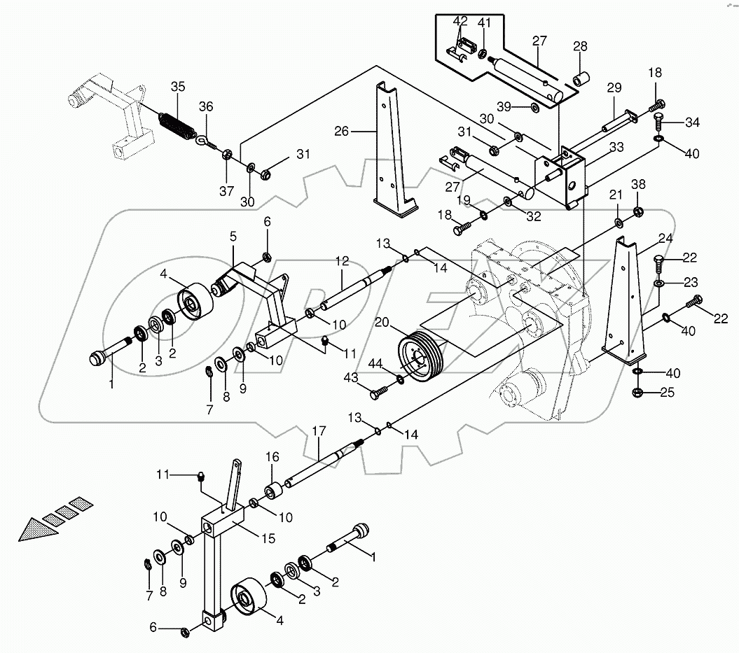Tensioning device on central gearbox